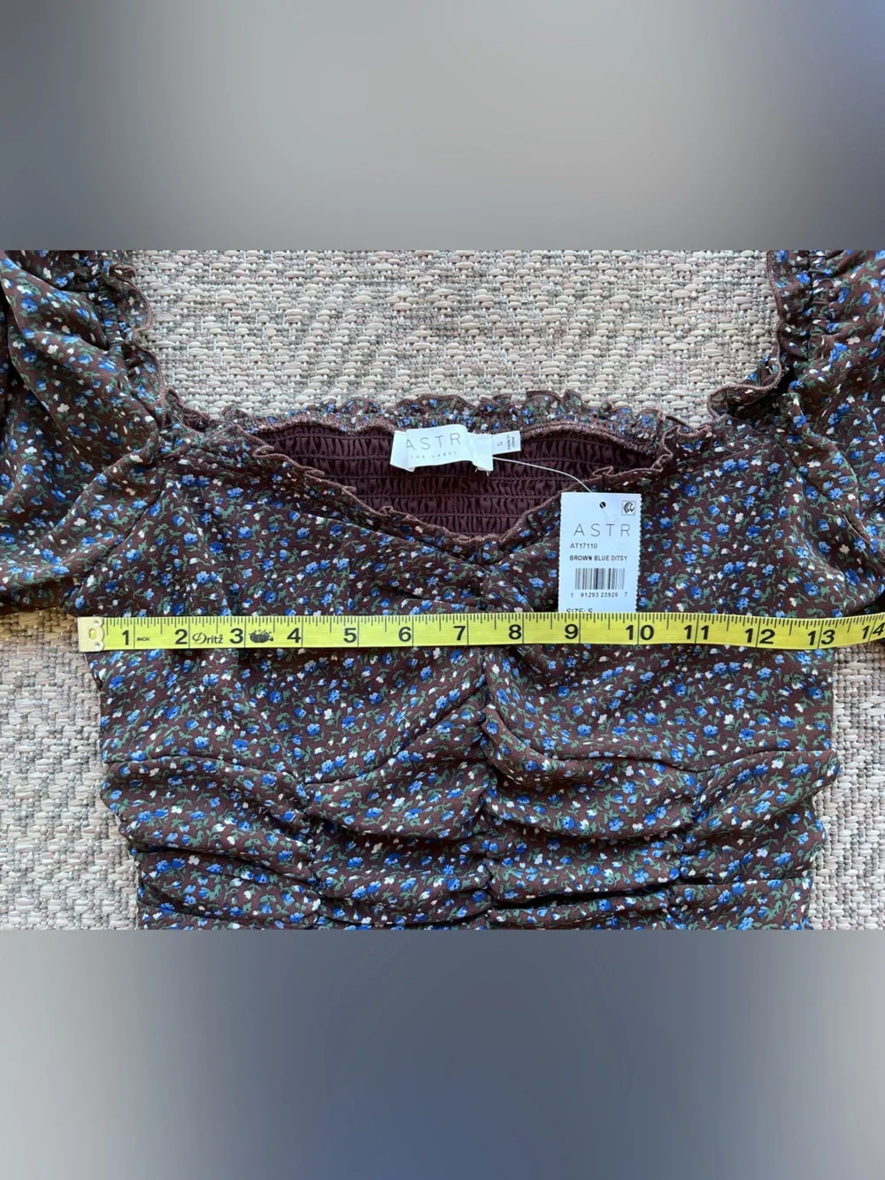 ASTR the Label NWT Brown‎ Ditsy Floral Smocked Puff Sleeve Crop Top S